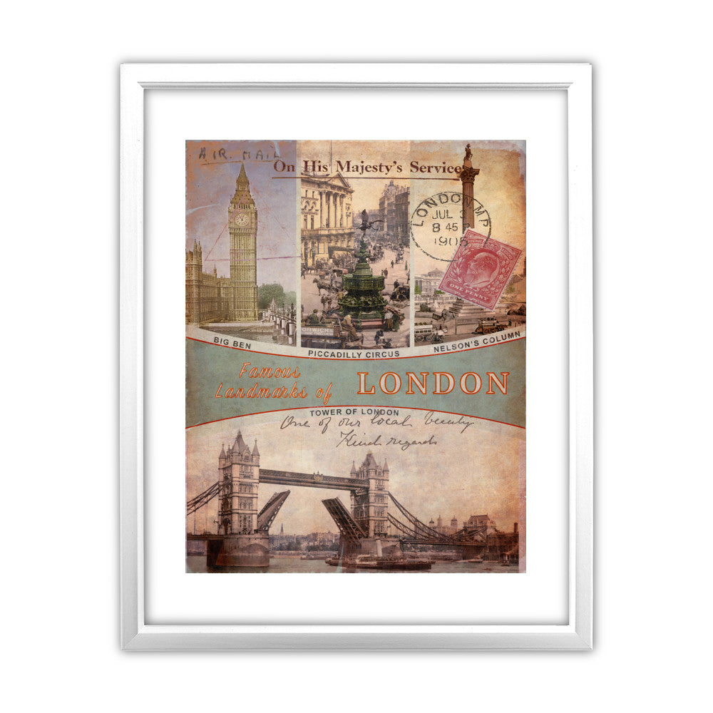 Famous Landmarks of London 11x14 Framed Print (White)