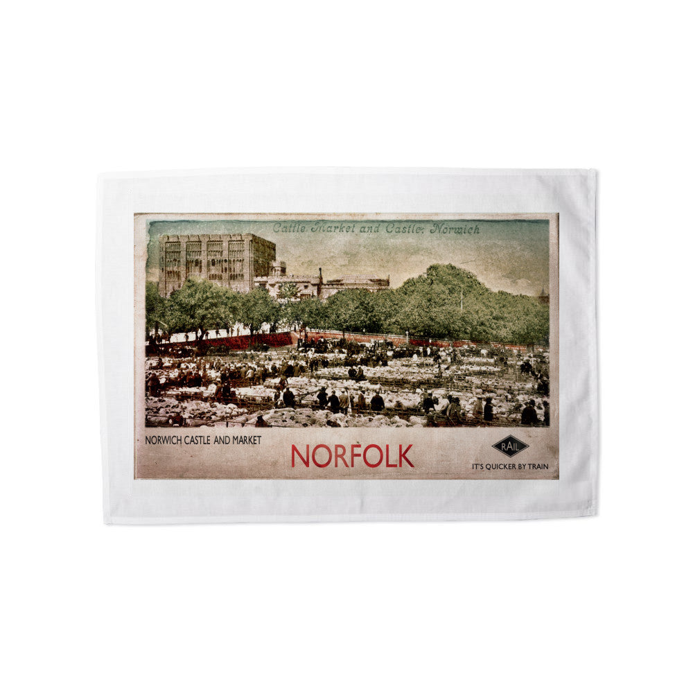 Norwich Castle and Market Tea Towel