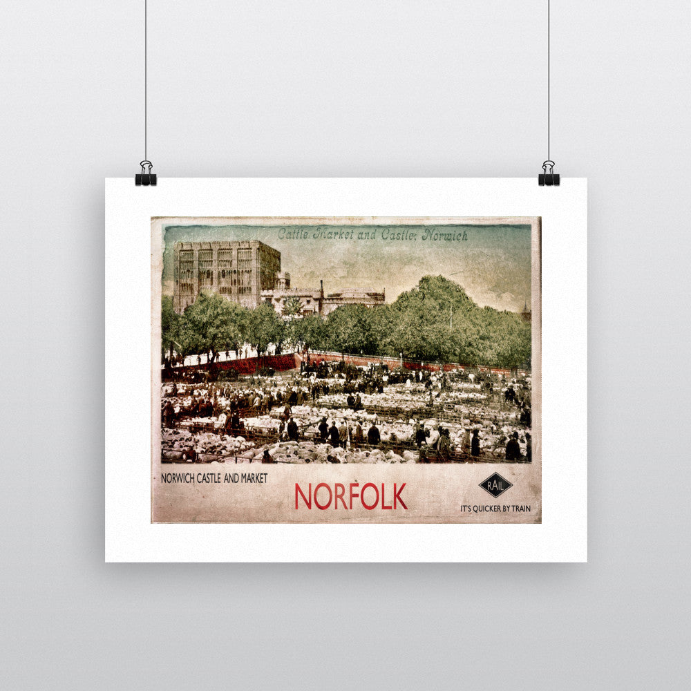 Norwich Castle and Market - Art Print