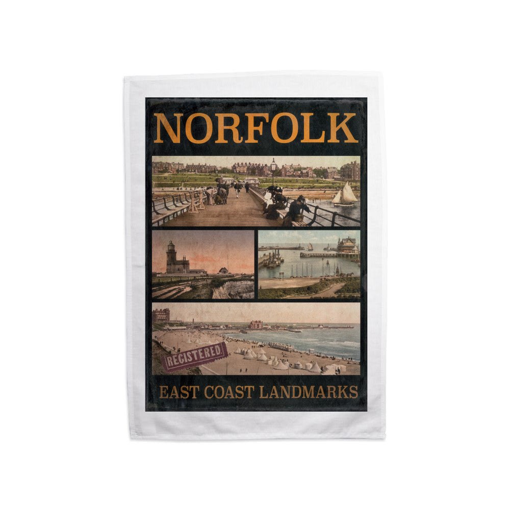 Norfolk East Coast Landmarks Tea Towel