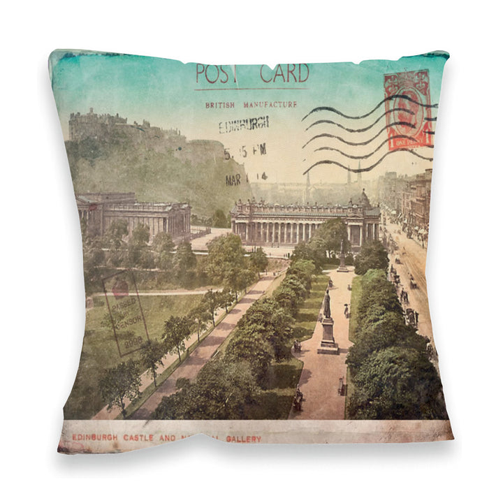 Edinburgh Castle and National Gallery, Scotland Fibre Filled Cushion