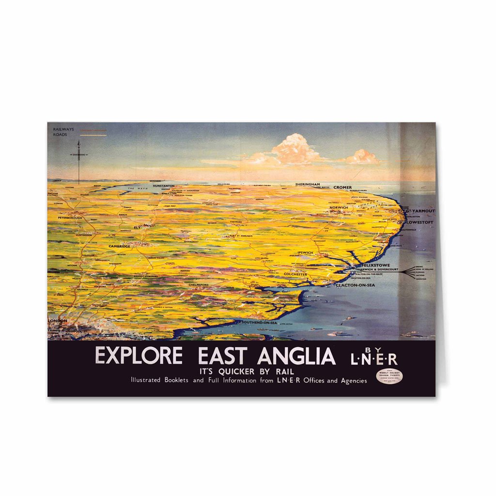 Explore East Anglia. It's Quicker By Rail Greeting Card