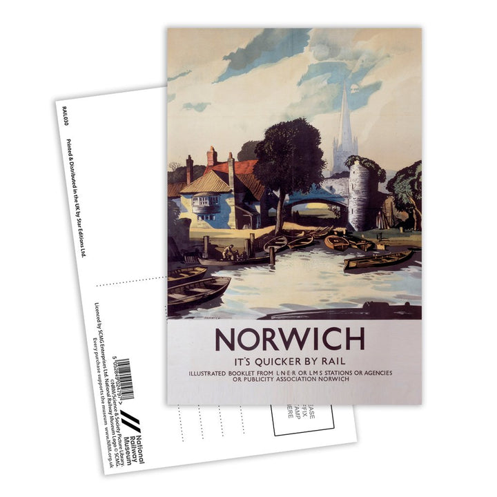 Norwich, It's Quicker By Rail Postcard Pack of 8