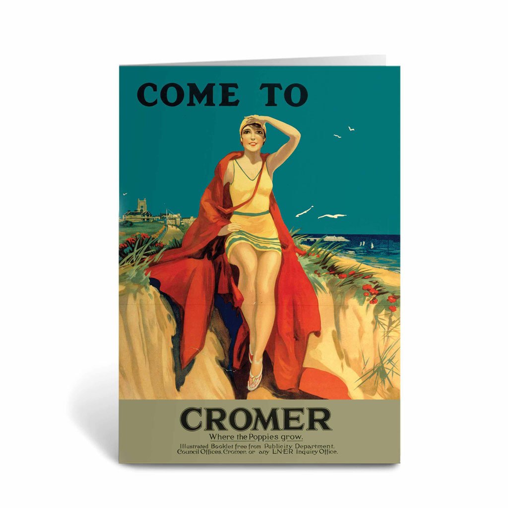 Come to Cromer, Girl with Red Blanket Greeting Card