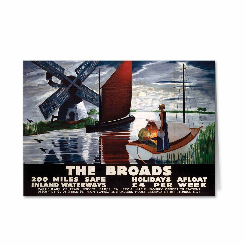 Broads getting dark, two people on boat Greeting Card