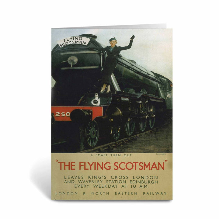 Woman waiving from the Flying Scotsman Greeting Card