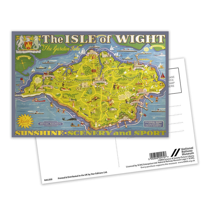 Isle of Wight - The garden Isle island Map Postcard Pack of 8