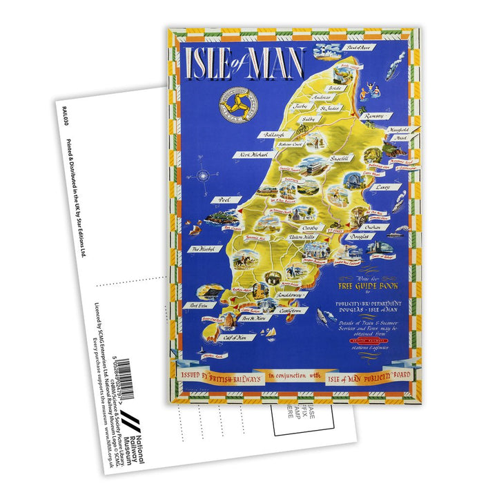 Isle of Man Map Postcard Pack of 8