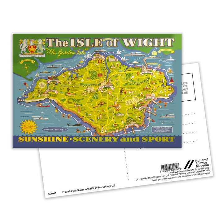 Isle of Wight - The garden Isle island Map Postcard Pack of 8