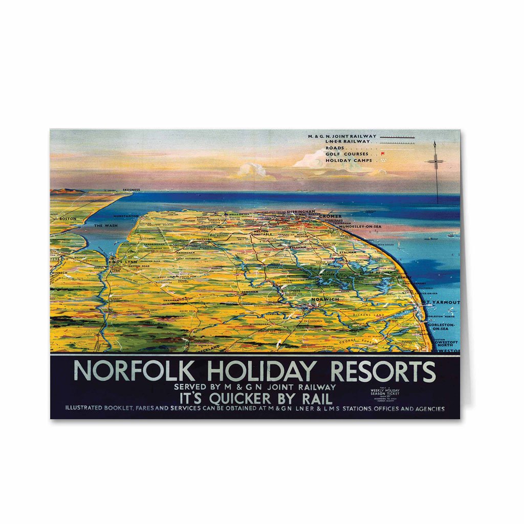 Norfolk Holiday Resorts Map Greeting Card