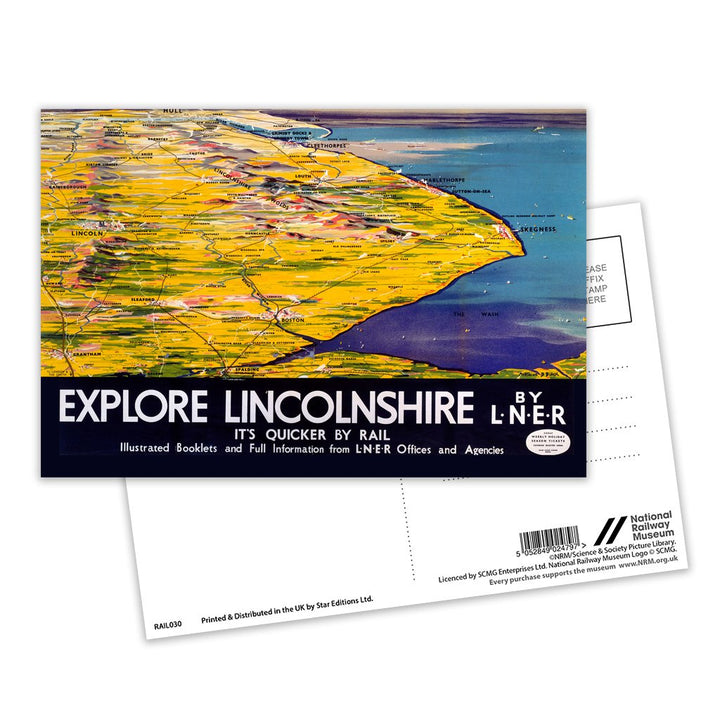 Explore Linconshire Map Postcard Pack of 8