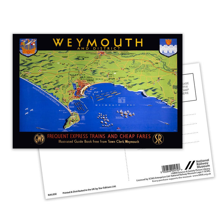 Weymouth and district map Postcard Pack of 8