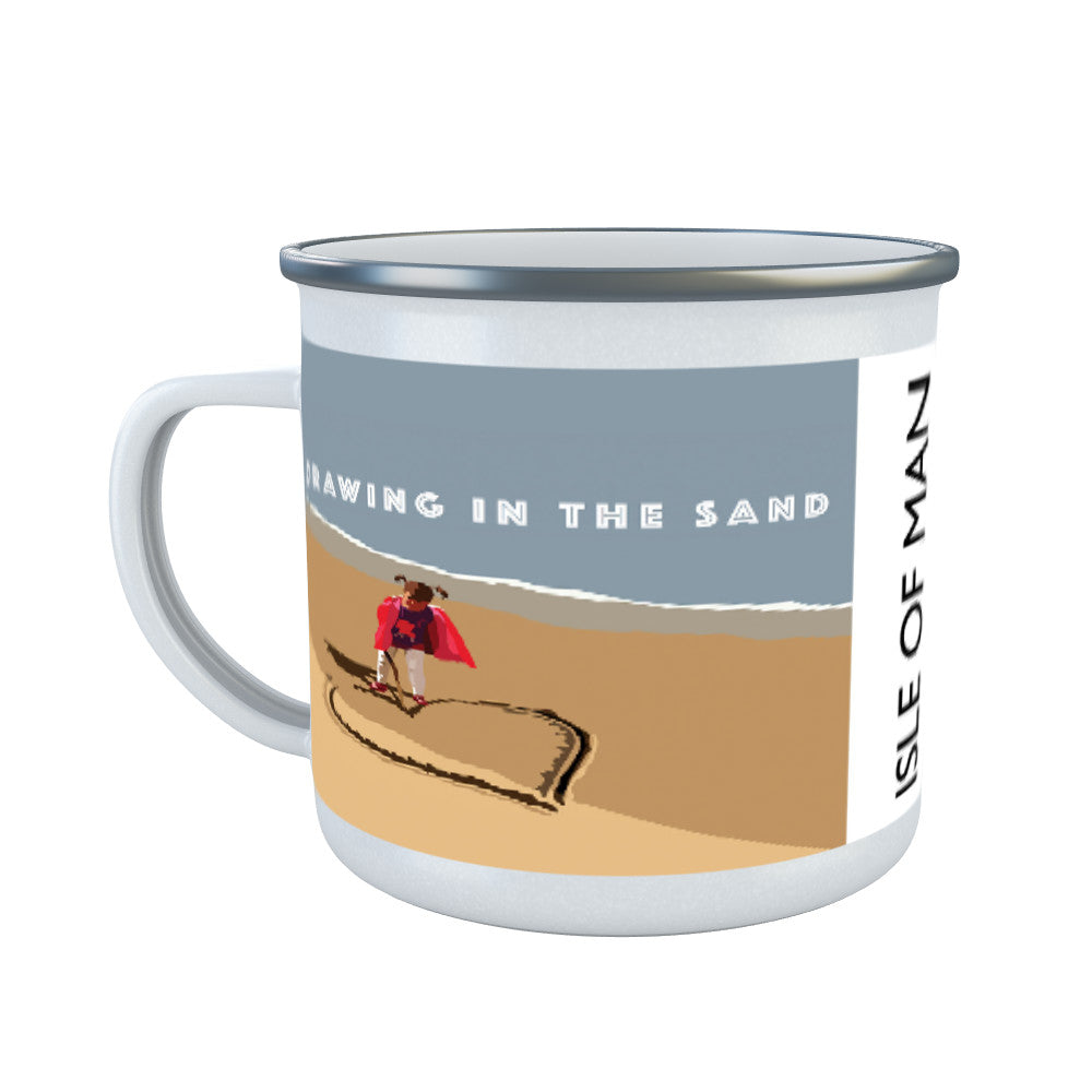 Drawing In The Sand, Isle of Man Enamel Mug