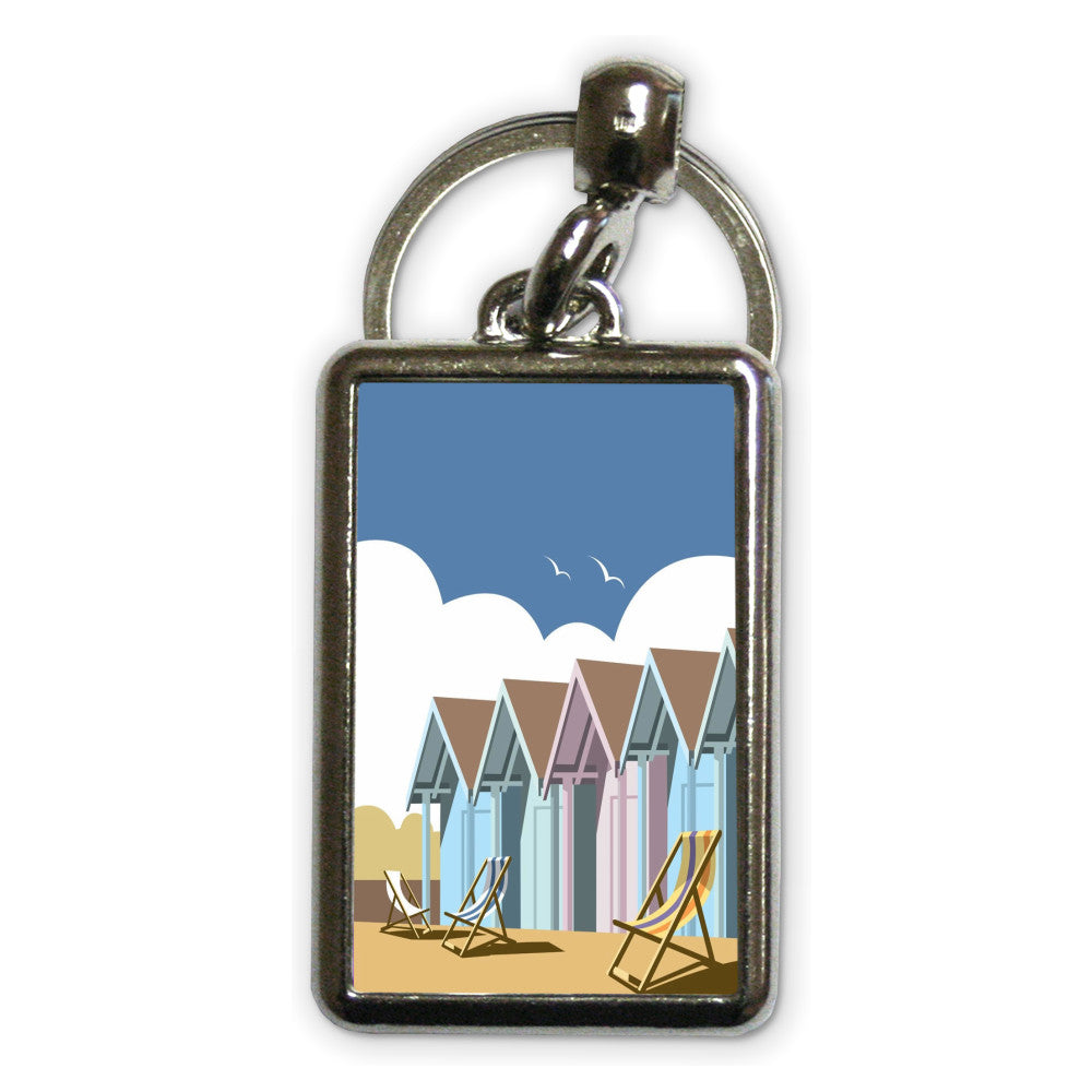 Beach Huts Metal Keyring