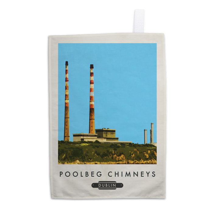 Poolbeg Chimneys, Dublin, Ireland Tea Towel